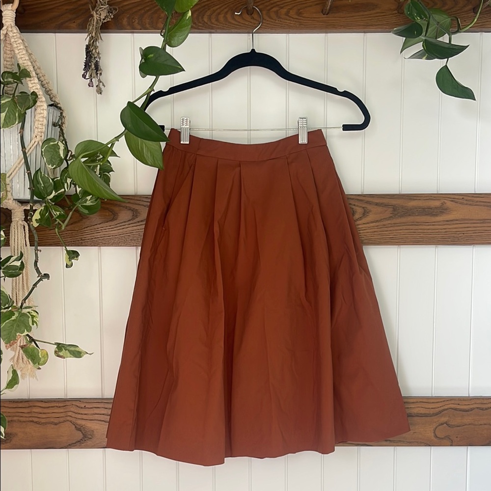 Rust Midi A-Line Pleated Skirt